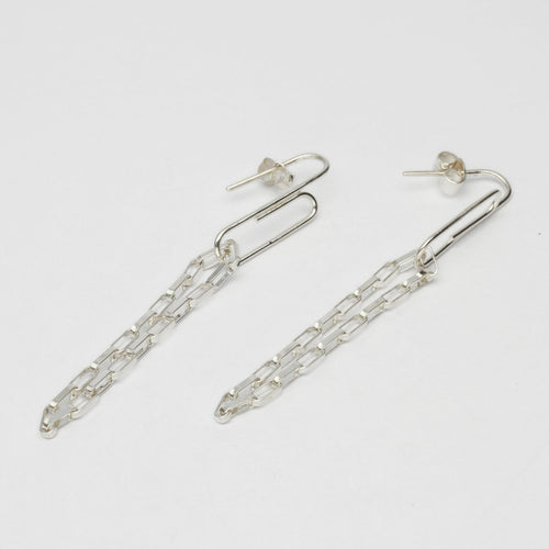 Memo: Long Silver Paperclip Earrings