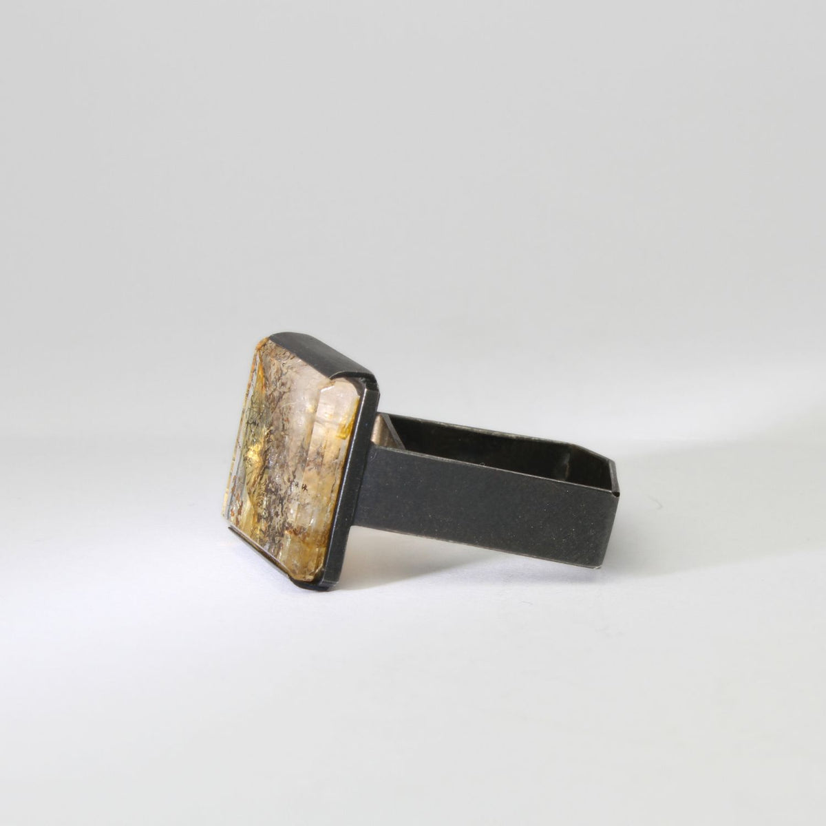 Ring - Black silver and idolite quartz Monolith ring by Chris Boland