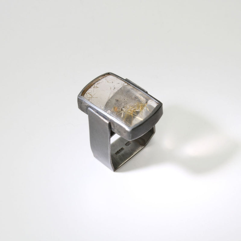 Rutilated quartz Monolith black silver ring by Chris Boland