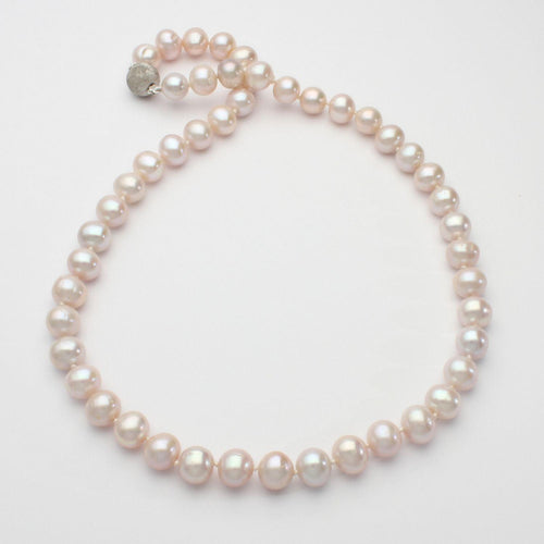 Pale Pink Cultured River Pearl Necklace With Silver Sparkle Clasp - Mari Thomas Jewellery
