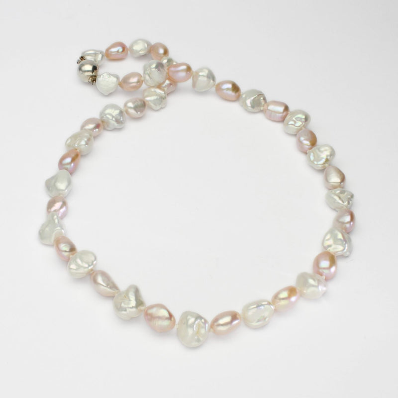 Pink & white baroque cultured pearl necklace with round ball clasp