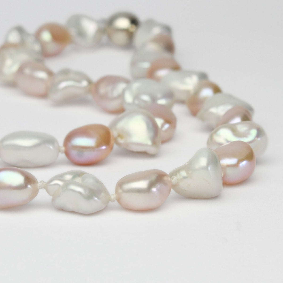 Pink & white baroque cultured pearl necklace with round ball clasp
