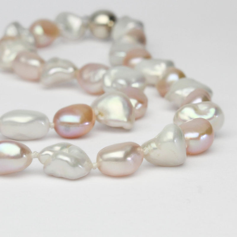 Pink & white baroque cultured pearl necklace with round ball clasp
