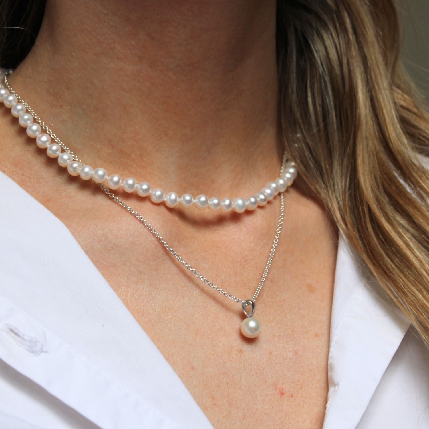 White 8 8.5mm round pearl pendant Mari Thomas Jewellery