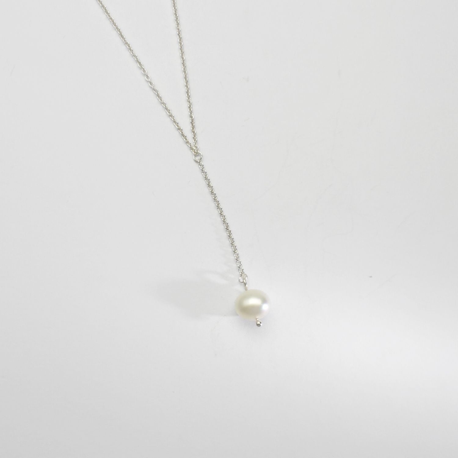 Silver drop white fresh water pearl pendant