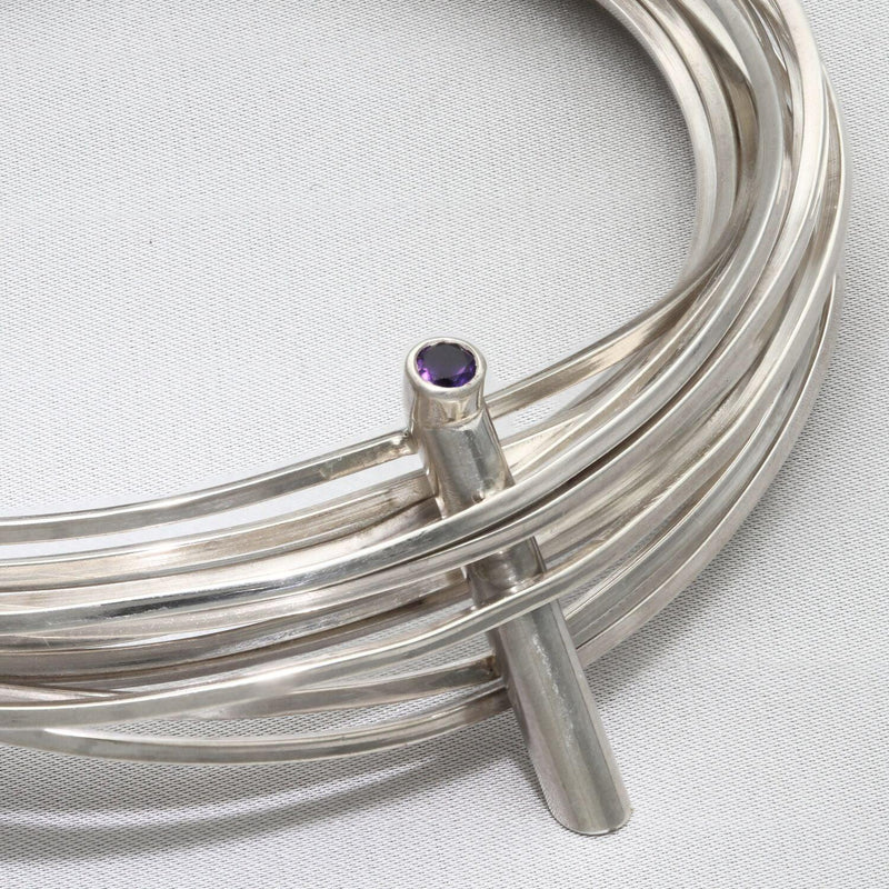 Solitaire: Silver Torque Bangle with Amethyst - Mari Thomas Jewellery