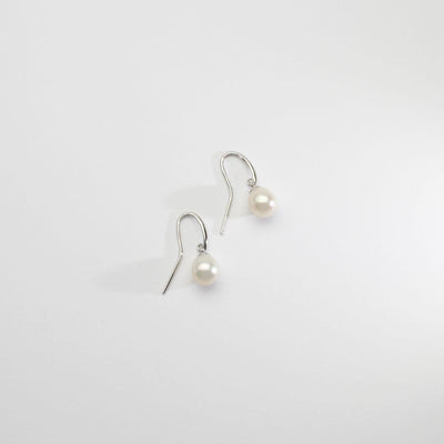 White 7mm Freshwater Teardrop Pearl Crook Earrings - Mari Thomas Jewellery