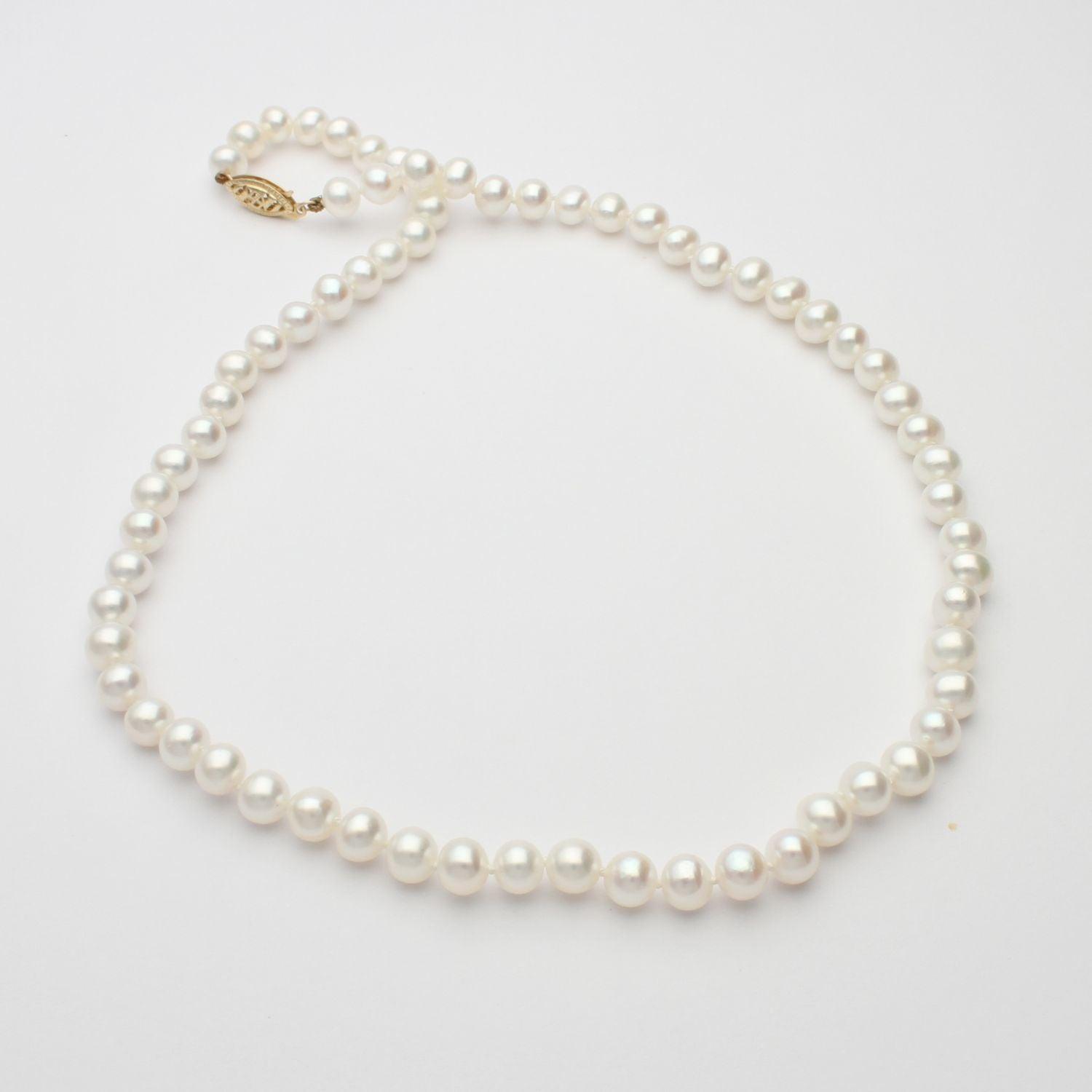 One-of-a-kind: White cultured river pearl necklace with 14ct clasp – Mari  Thomas Jewellery