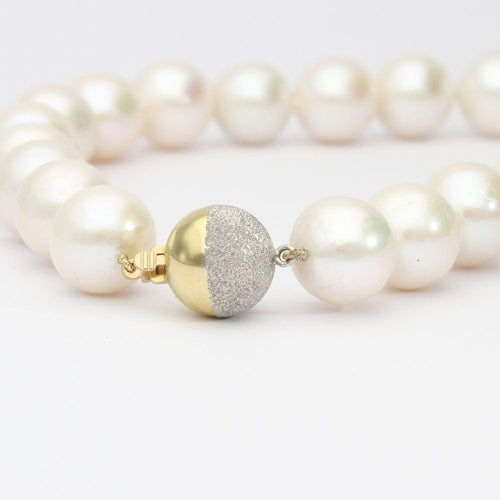 White Cultured River Pearl Necklace With Half Frosted 9ct Gold Ball Clasp - Mari Thomas Jewellery