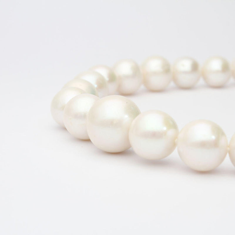 White Cultured River Pearl Necklace With Half Frosted 9ct Gold Ball Clasp - Mari Thomas Jewellery