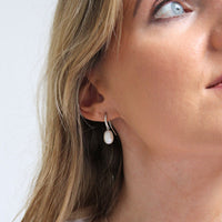 White 7.5mm freshwater teardrop pearl drop earrings